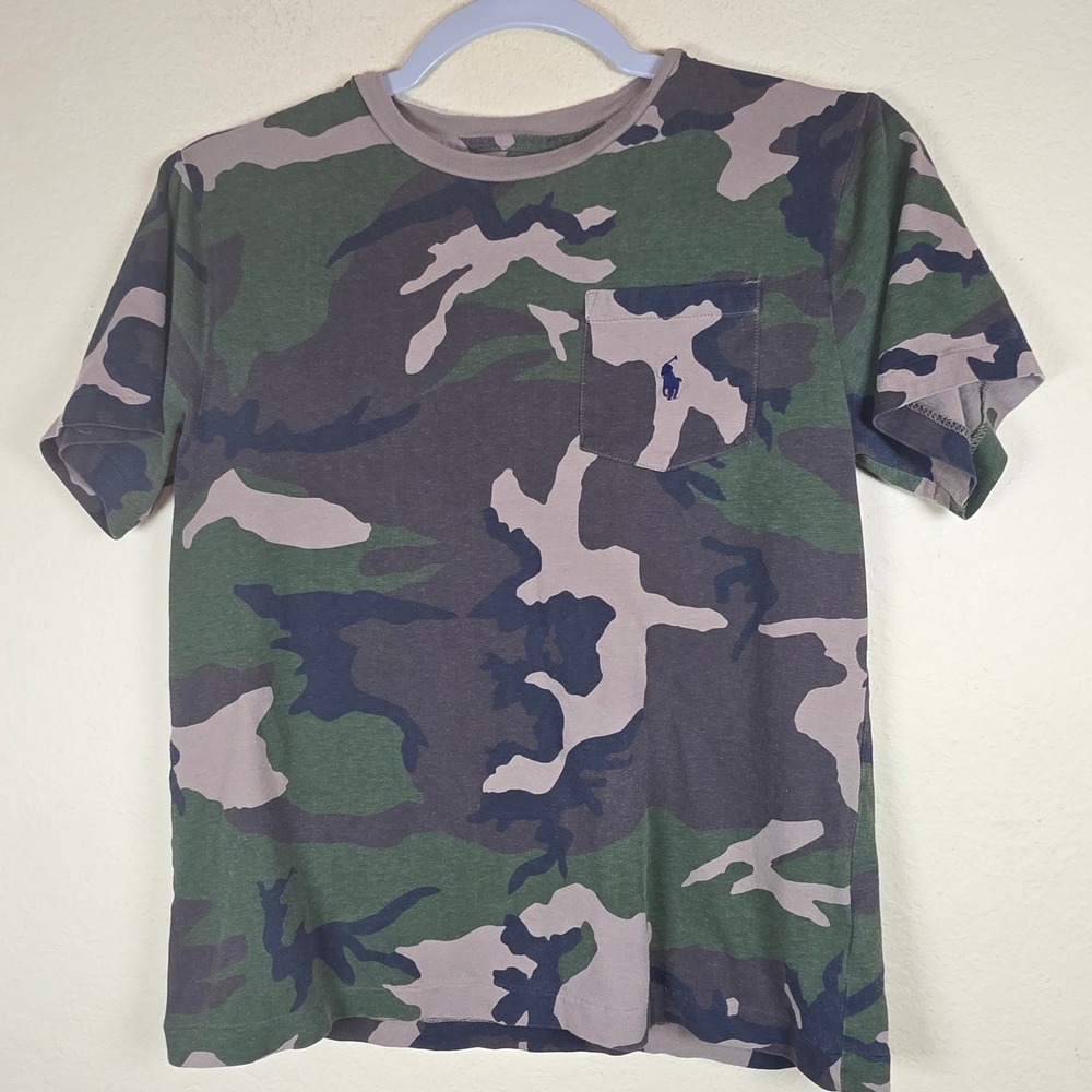 Polo Ralph Lauren Boys Camo Pocket T-Shirt Green Camouflage Size M 10-12